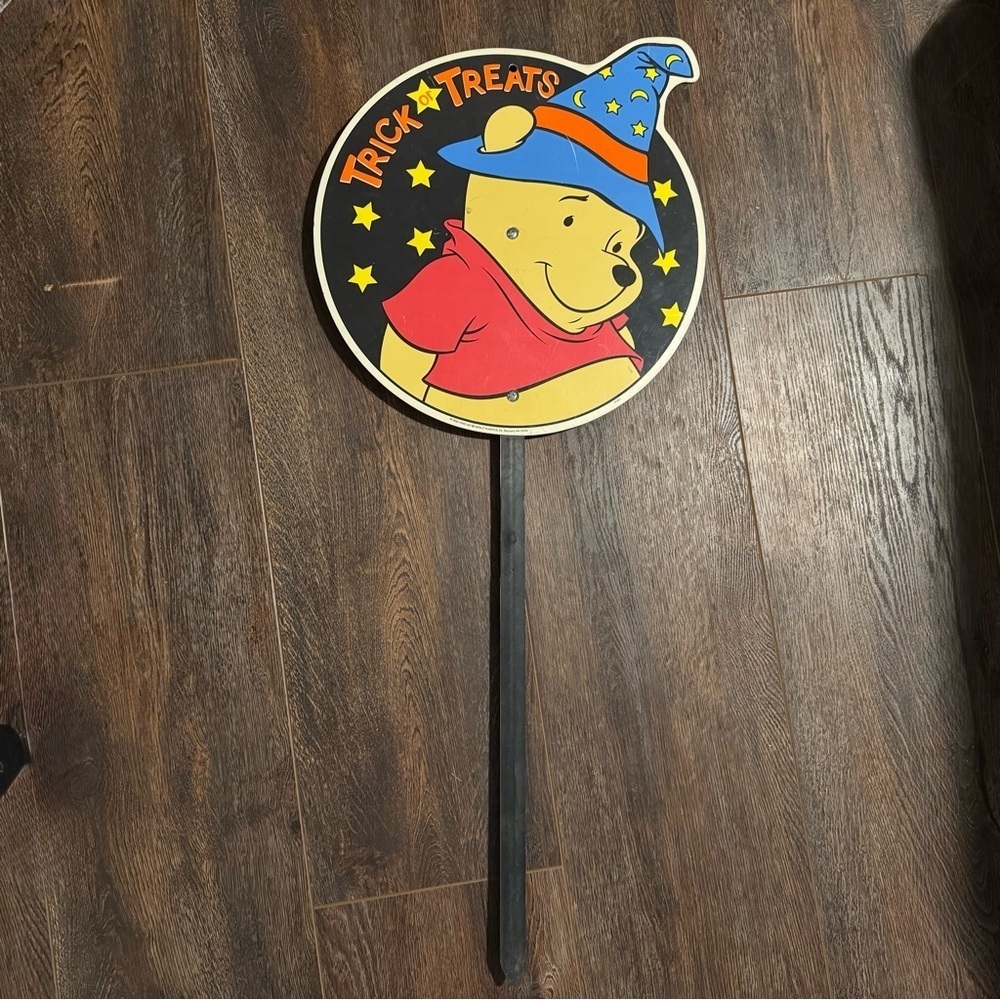 Winnie the Pooh Trick or Treat Yard Sign Vintage Y2K Wizard Witch